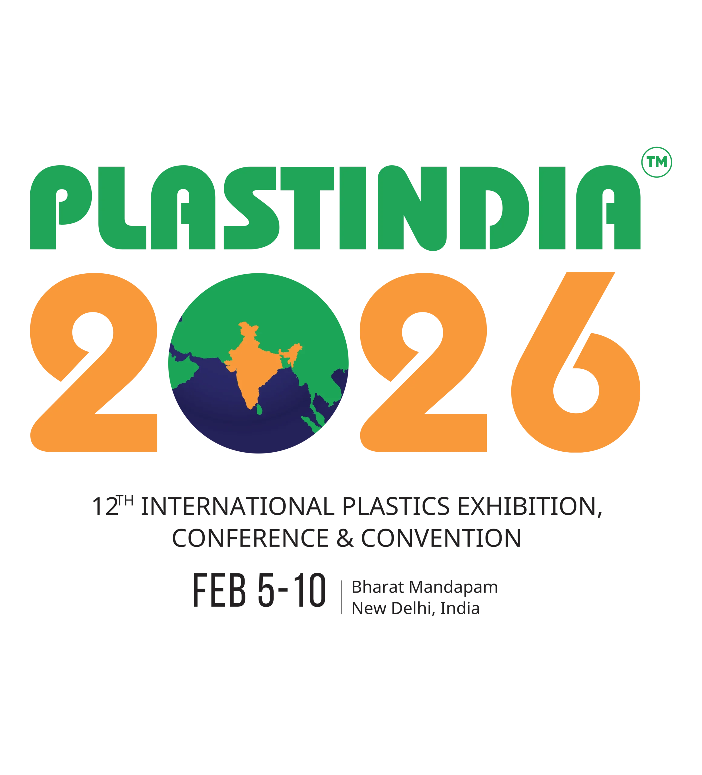 PlastIndia 2026 logo – 12th International Plastics Exhibition, Conference and Convention, Bharat Mandapam, New Delhi, 5-10 February 2026